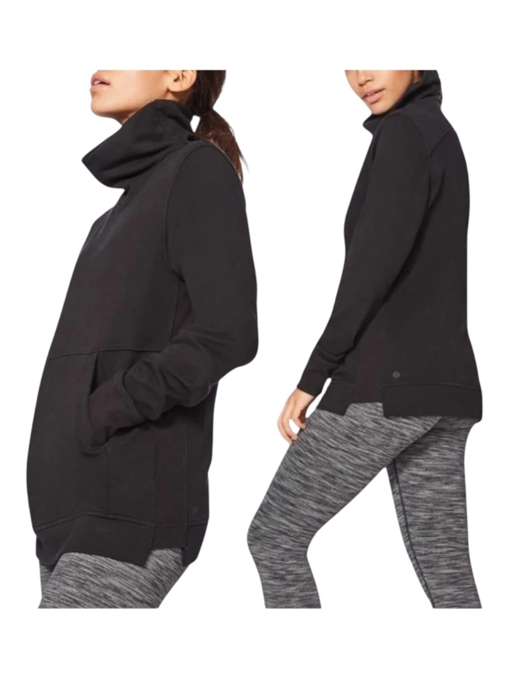 Lululemon Press Pause Pullover Sweatshirt Kangaroo Pocket Funnel Neck Black 10 View 2